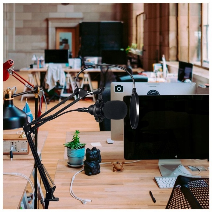 MIKROFON POJEMNOŚCIOWY USB STUDYJNY FILTR + UCHWYT DO KOMPUTERA ZESTAW DNA