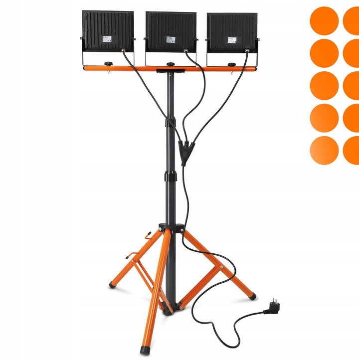 Halogen LED Statyw Budowlany Naświetlacz 3x 100W 33000lm Lampa Na