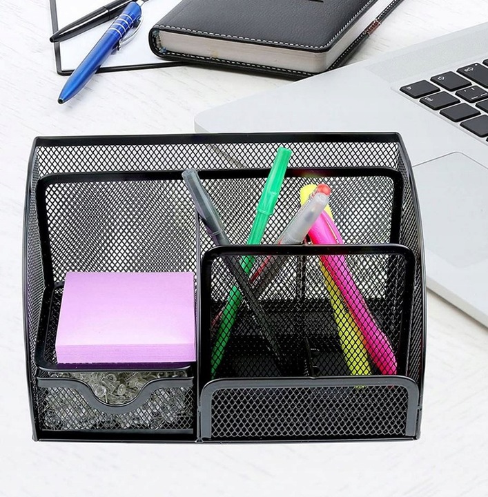 Organizer na Biurko Przybornik na Kredki Pojemnik Szufladka Metalowy Czarny