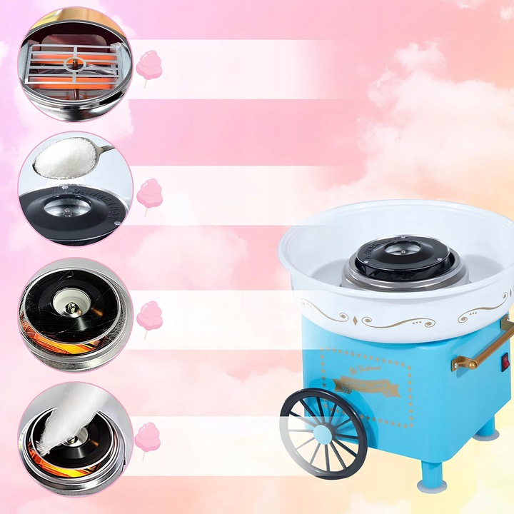 MASZYNA DO WATY CUKROWEJ DOMOWA WATA CUKROWA MASZYNKA WÓZEK + PATYCZKI