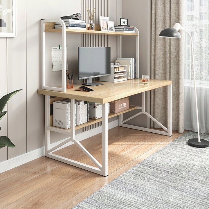 BIURKO KOMPUTEROWE JASNY DĄB LAPTOP STOLIK GAMINGOWE NOWOCZESNE LOFT