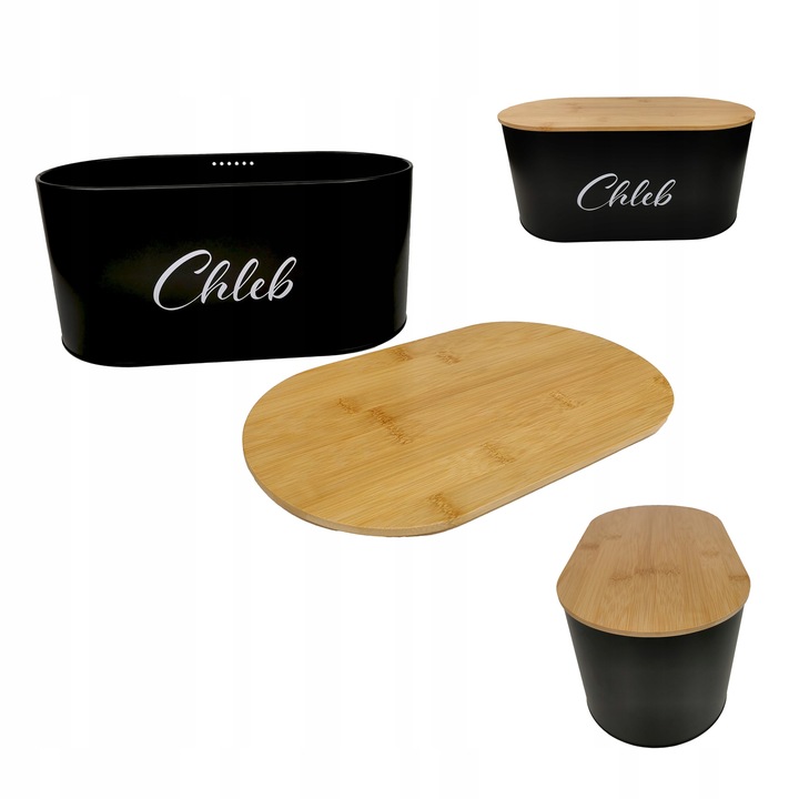 CHLEBAK POJEMNIK NA PIECZYWO Z POKRYWĄ DESKĄ DO KROJENIA CZARNY CH01