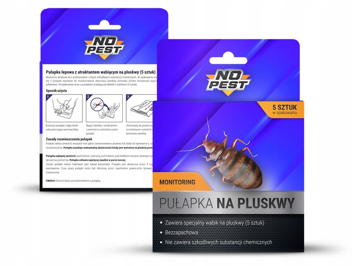 SILNA PUŁAPKA LEPOWA NA PLUSKWY PRZECIWKO PLUSKWOM WABIK 5 SZTUK NO