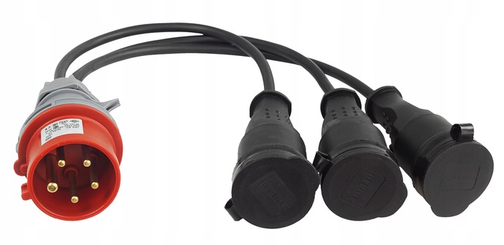 PRZEJŚCIÓWKA Z WTYKU 16A/5 400V NA 3 GNIAZDA 230V