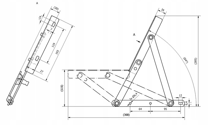 Mechanizm P-8 czarny Podnośnik sypialkowy tapczanu