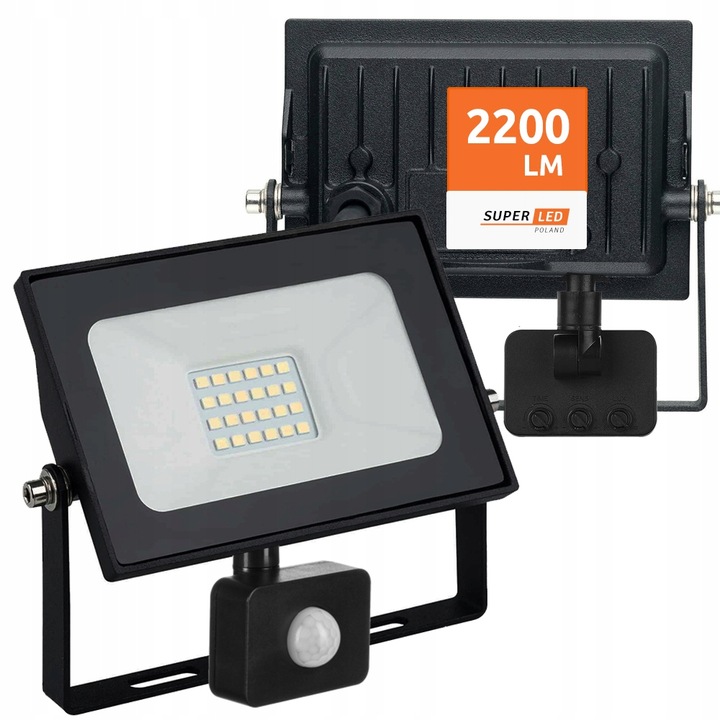 Halogen Naświetlacz LED 20W 2200 lm IP65 czujnik ruchu SUPER MOCNY