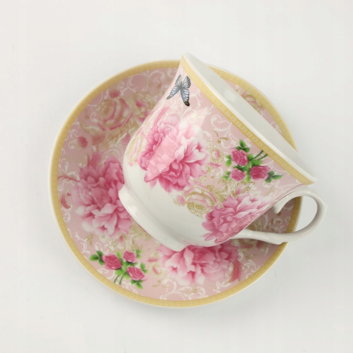 KPL FILIŻANEK PORCELANOWYCH ZE SPODKAMI 2 SZT NA KAWĘ HERBATĘ 250 ML