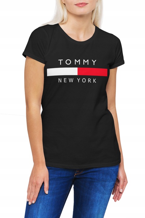 KOSZULKA DAMSKA TOMMY NEW YORK Z NADRUKIEM NAPISEM CZARNA BLUZKA T-SHIRT