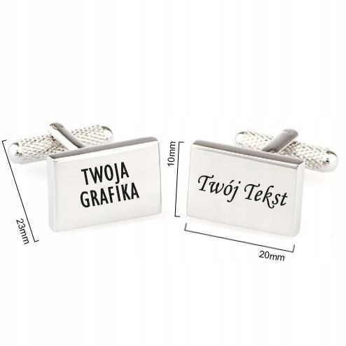 Spinki do mankietów prostokątne TWÓJ TEKST GRAFIKA