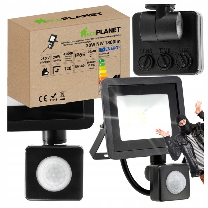 Halogen LED 20W 1800lm Lampa z Czujnik Ruchu Zmierzchu Naświetlacz