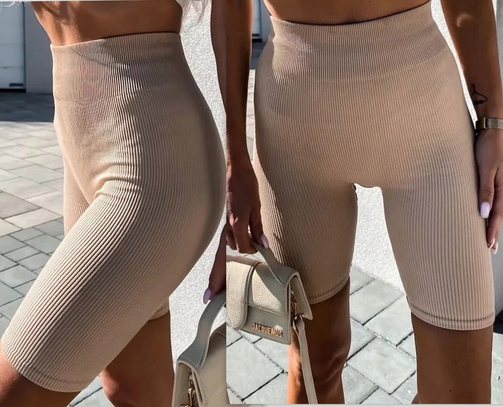 Prążkowane Kolarki Legginsy z Wysokim Stanem Fit Getry L/XL