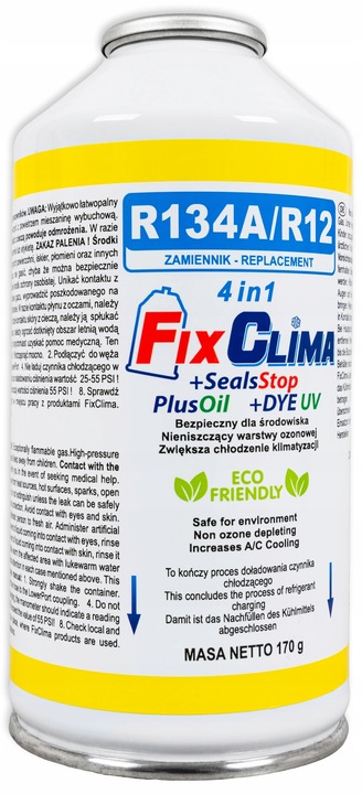 GAZ DO NAPEŁNIANIA KLIMATYZACJI AUT R134A CZYNNIK CHŁODNICZY 4W1 FIX KLIMY