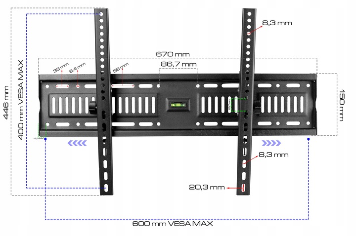 UCHWYT DO TELEWIZORA WIESZAK TV ŚCIENNY UNIWERSALNY SLIM 55KG 32-85 CALI