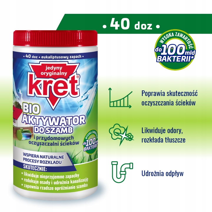 Kret Aktywator Bakterie do Szamba i Oczyszczalni Przydomowych Tłuszcze