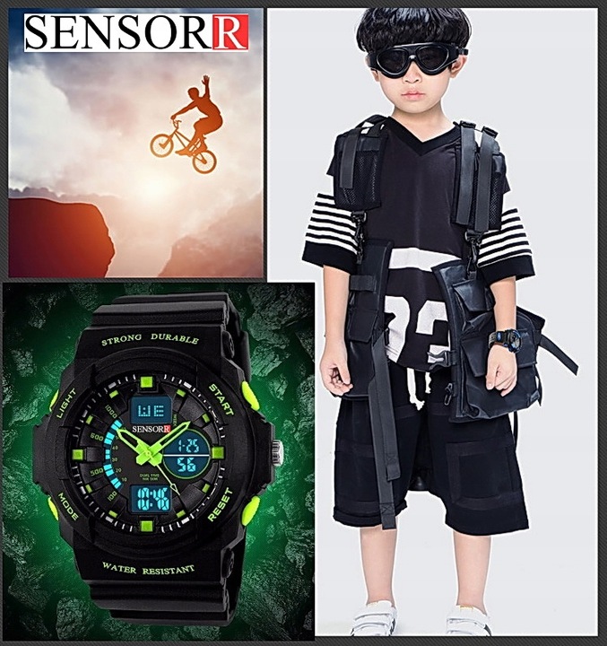 WOJSKOWY ZEGAREK DZIECIĘCY DLA CHŁOPCA S-SHOCK LED NOWY MODEL 2025 SENSORR