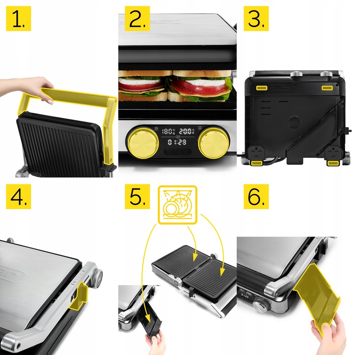 Grill elektryczny Opiekacz do panini Yoer 2000W + Programator czasu i