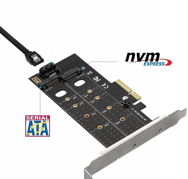 Adapter 2x dysk M.2: SATA + NVMe do PCI-E x4 Dual