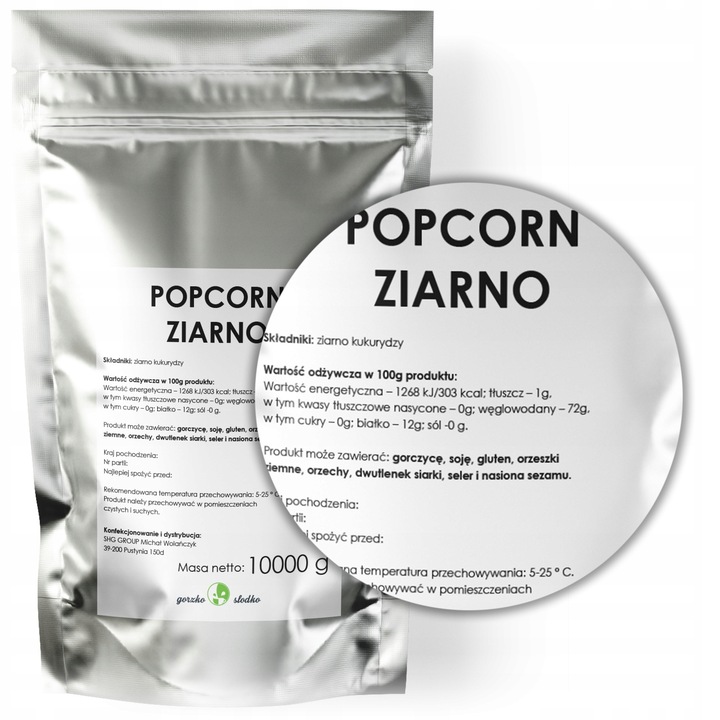 POPCORN KUKURYDZA do prażenia ziarno bez soli 10kg