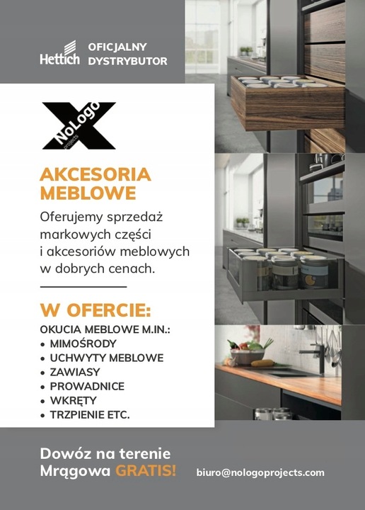 Zawias specjalny - ET582 do zabudowy lodówek z prowadnikiem HETTICH