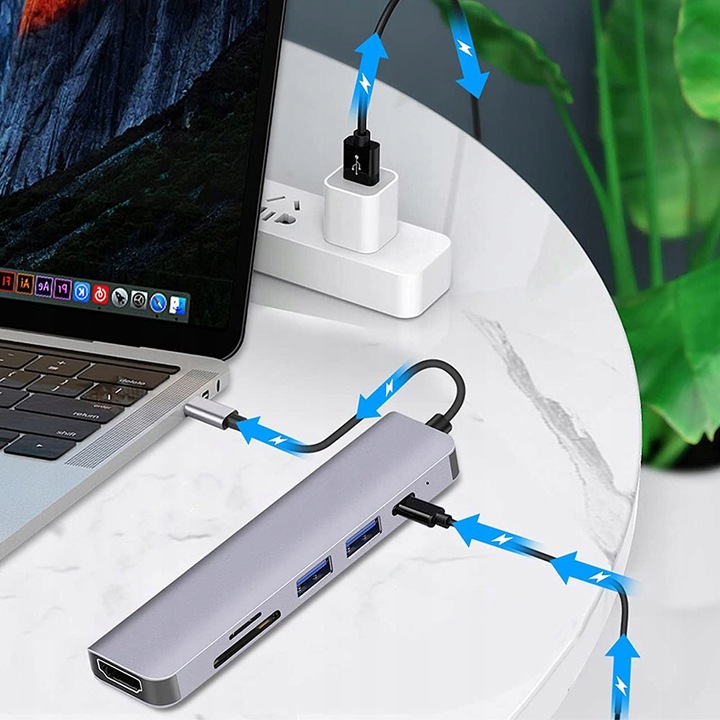 ADAPTER PRZEJŚCIÓWKA 6w1 HUB USB-C HDMI 4K SD do MACBOOK AIR PRO LAPTOPA PC