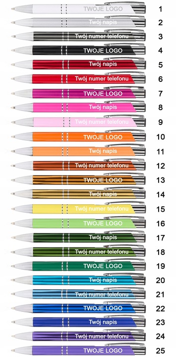 DŁUGOPISY REKLAMOWE Z GRAWEREM LOGO TWÓJ NAPIS CZARNY WKŁAD GRAWER 100 szt.