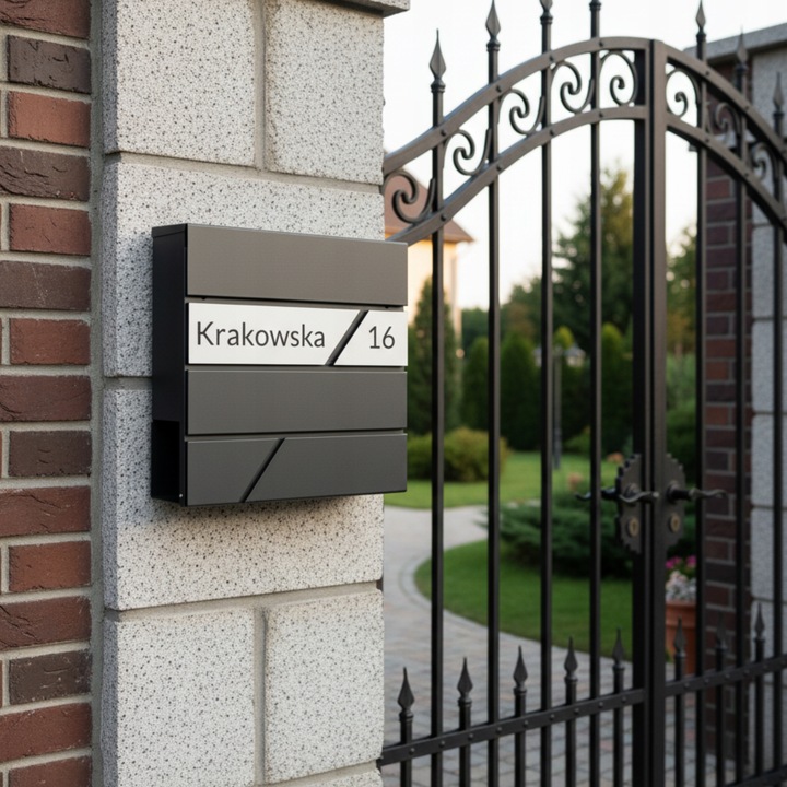 DUŻA SKRZYNKA NA LISTY Z ADRESEM NUMEREM DOMU ANTRACYT POCZTOWA GRAWEROWANA