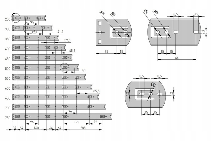 Prowadnica kulkowa H45 GTV PRO do szuflad 650 mm pełny wysuw udźwig
