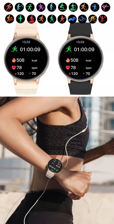 SMARTWATCH ZEGAREK DAMSKI POLSKIE MENU ROZMOWY WIADOMOŚCI 4 PASKI