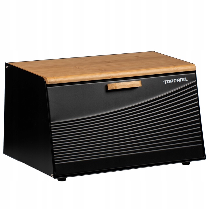 DUŻY CHLEBAK METALOWY Z DESKĄ POJEMNIK NA PIECZYWO CHLEB CZARNY BAMBUSOWY