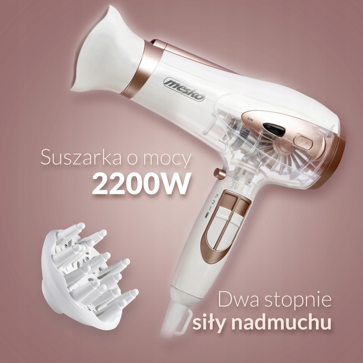 SUSZARKA DO WŁOSÓW Z JONIZACJĄ 2400W Zimny nawiew + Koncentrator i