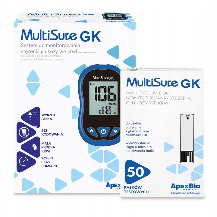 Ketometr Glukometr 2w1 Multisure GK pomiar glukozy ketonów + paski glukoza