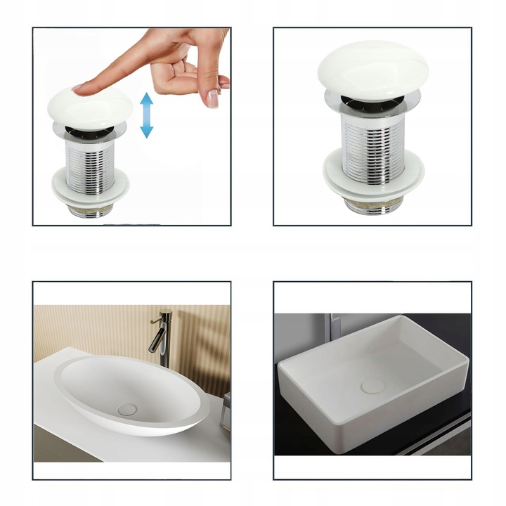 KOREK DO UMYWALKI CERAMICZNY Biały umywalkowy BEZ PRZELEWU