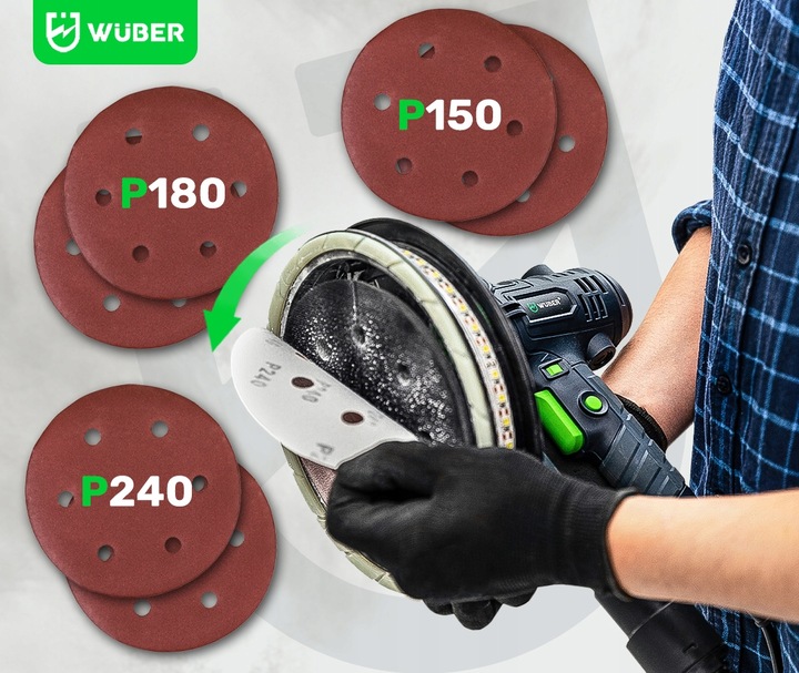 SZLIFIERKA DO GIPSU GŁADZI 180MM SIECIOWA Z TAŚMĄ LED + 6 PAPIERÓW
