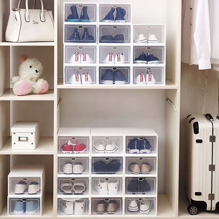 10 x PUDEŁKO POJEMNIK ORGANIZER NA BUTY Z KLAPĄ SZAFKA MODUŁOWA BIAŁA