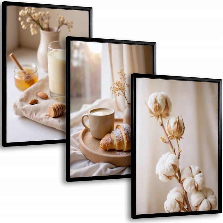 OBRAZY BOHO ZESTAW 3 PLAKATÓW W RAMIE DEKORACJE DO SALONU SYPIALNI