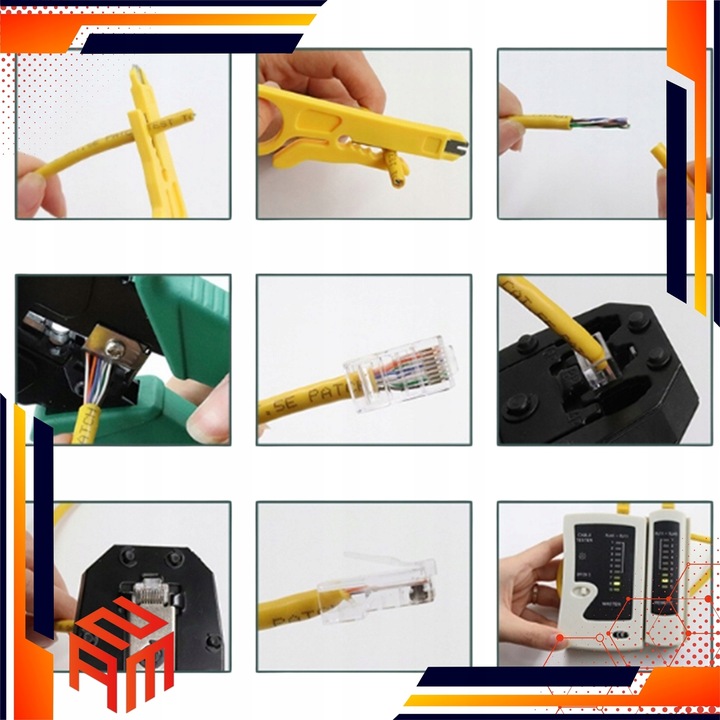 ZESTAW TESTER KABLI ZACISKARKA RJ 45 WTYK RJ45 NARZĘDZIA SIECIOWE ŚCIĄGACZ