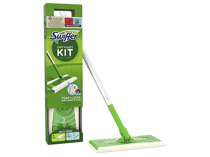 Swiffer Zestaw startowy mop+ 11 wkładów (8 suchych, 3 mokre) chusteczki