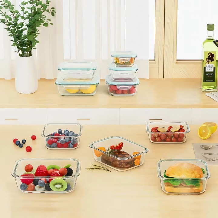 4x LUNCHBOX POJEMNIK SZKLANY NA ŻYWNOŚĆ ŻAROODPORNE POJEMNIKI Z