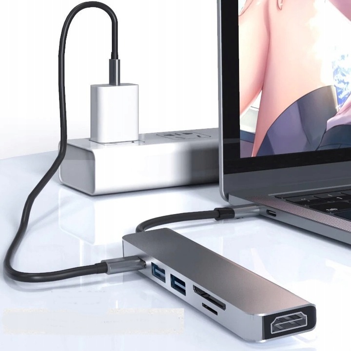 Stacja dokująca USB-C 3.2 HUB 2x USB HDMI czytnik kart SD MINI MACOS WINDOW