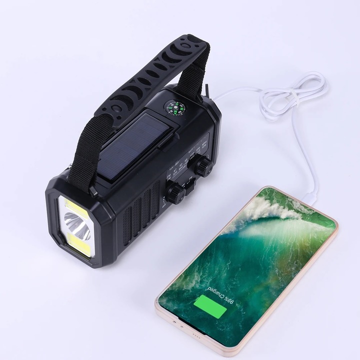 PRZENOŚNE RADIO SOLARNE KORBKA ALARM DYNAMO AWARYJNE LATARKA 10000mAh