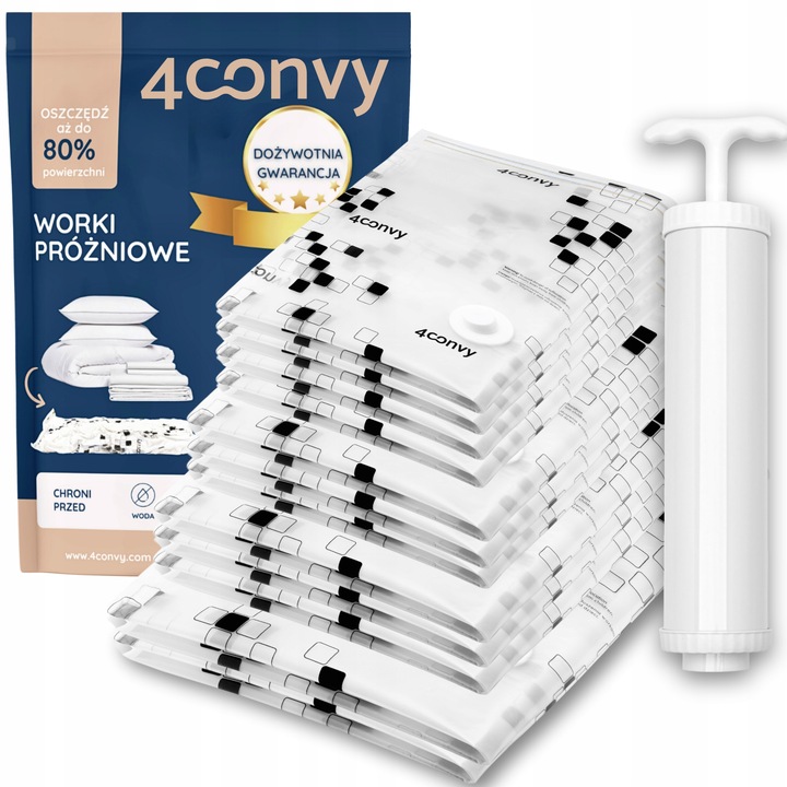 4CONVY Worki próżniowe na pościel ubrania odzież 12szt ZESTAW POMPKA