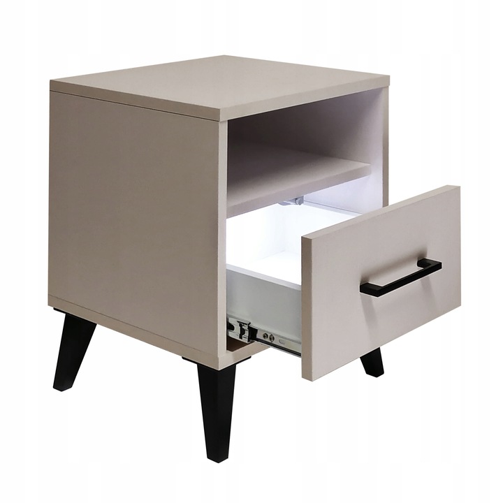 SZAFKA NOCNA KASZMIR BEŻOWY STOLIK NOCNY SZUFLADA LED Z PÓŁKĄ DO