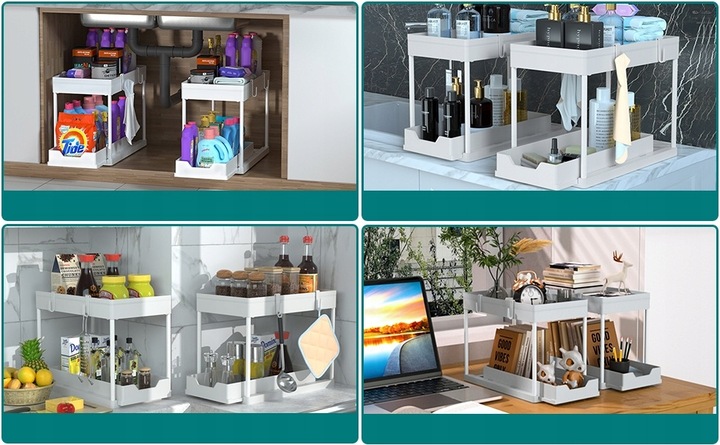 ORGANIZER POD ZLEW 2 POZIOMOWY WYSUWANA PÓŁKA REGAŁ STOJAK DO KUCHNI