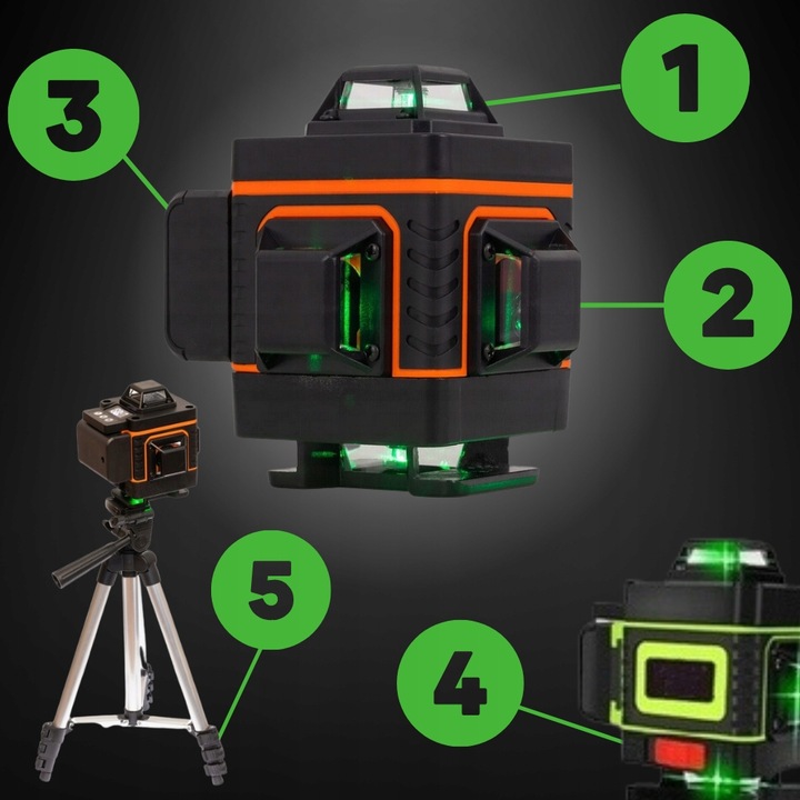 Poziomica Laserowa Płaszczyznowa Laser Krzyżowy 4D + Statyw + 2X