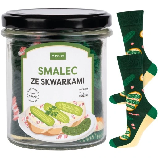 SMALEC ZE SKWARKAMI W SŁOIKU SOXO PREZENT DLA DZIADKA SKARPETKI ROZM. 40-45