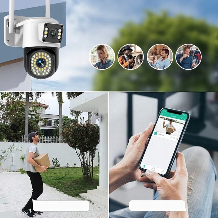 PODWÓJNA KAMERA WIFI IP SMART ZEWNĘTRZNA OBROTOWA QHD 2x 4MP ZOOM APLIKACJA