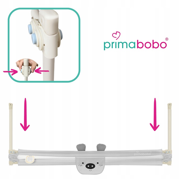 PRIMABOBO Barierka ochronna do łóżka MIŚ 180cm SKŁADANA, dla dzieci