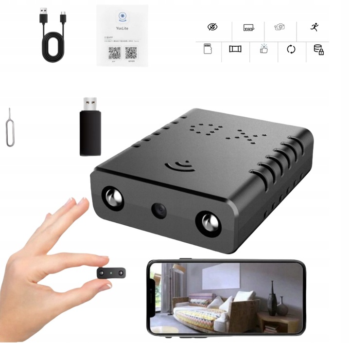 KAMERA IP WIFI Kamera szerokokątna HD WIFI mini Z czytnikiem kart