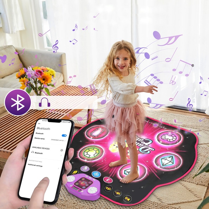 MATA DO TAŃCZENIA MUZYCZNA DLA DZIECI INTERAKTYWNA LED BLUETOOTH 27× POZIOM