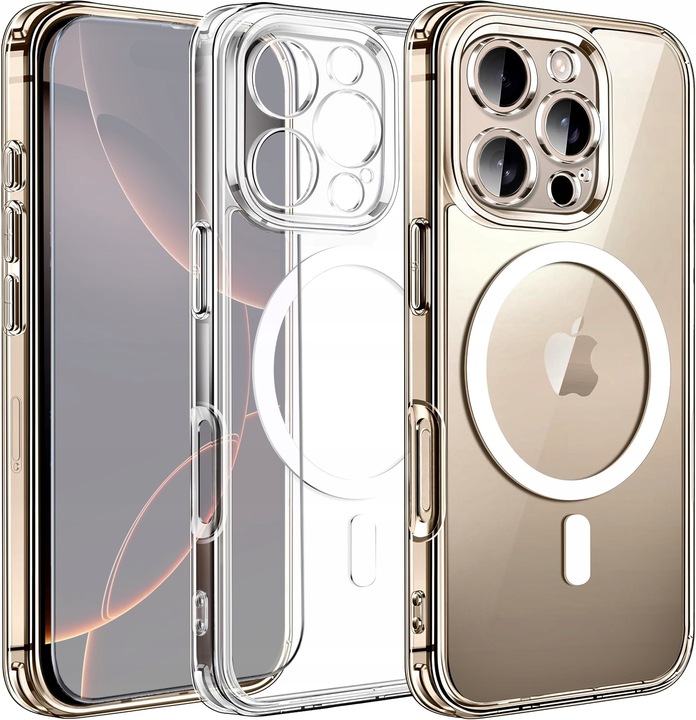 Etui do iPHONE 16 PRO MAX WZMACNIANE 360° SHOCK CLEAR CASE do MagSafe+SZKŁO